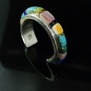 Handmade Multi Gemstone Cobblestone Inlay Cuff